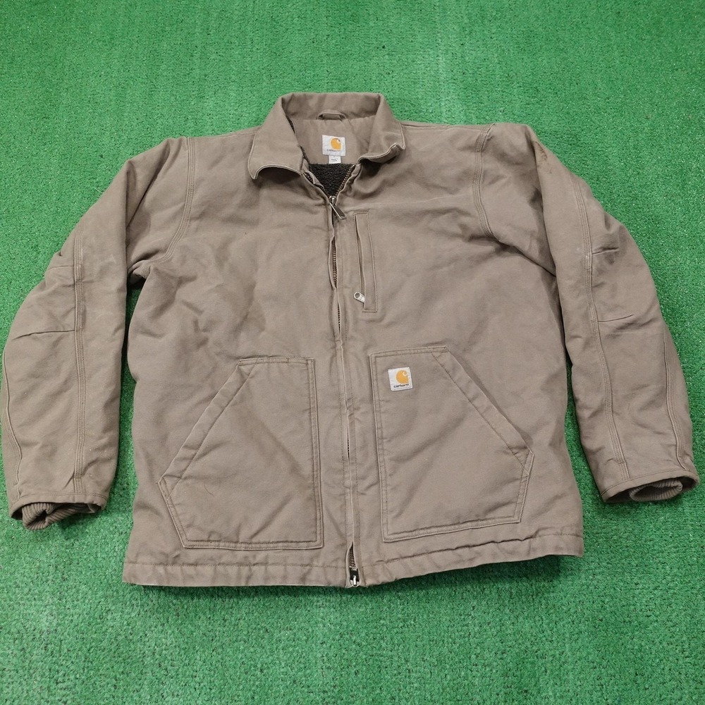 Carhartt Jacket Mens L Brown Sherpa Lined Full Zip Canvas 104293 DWD